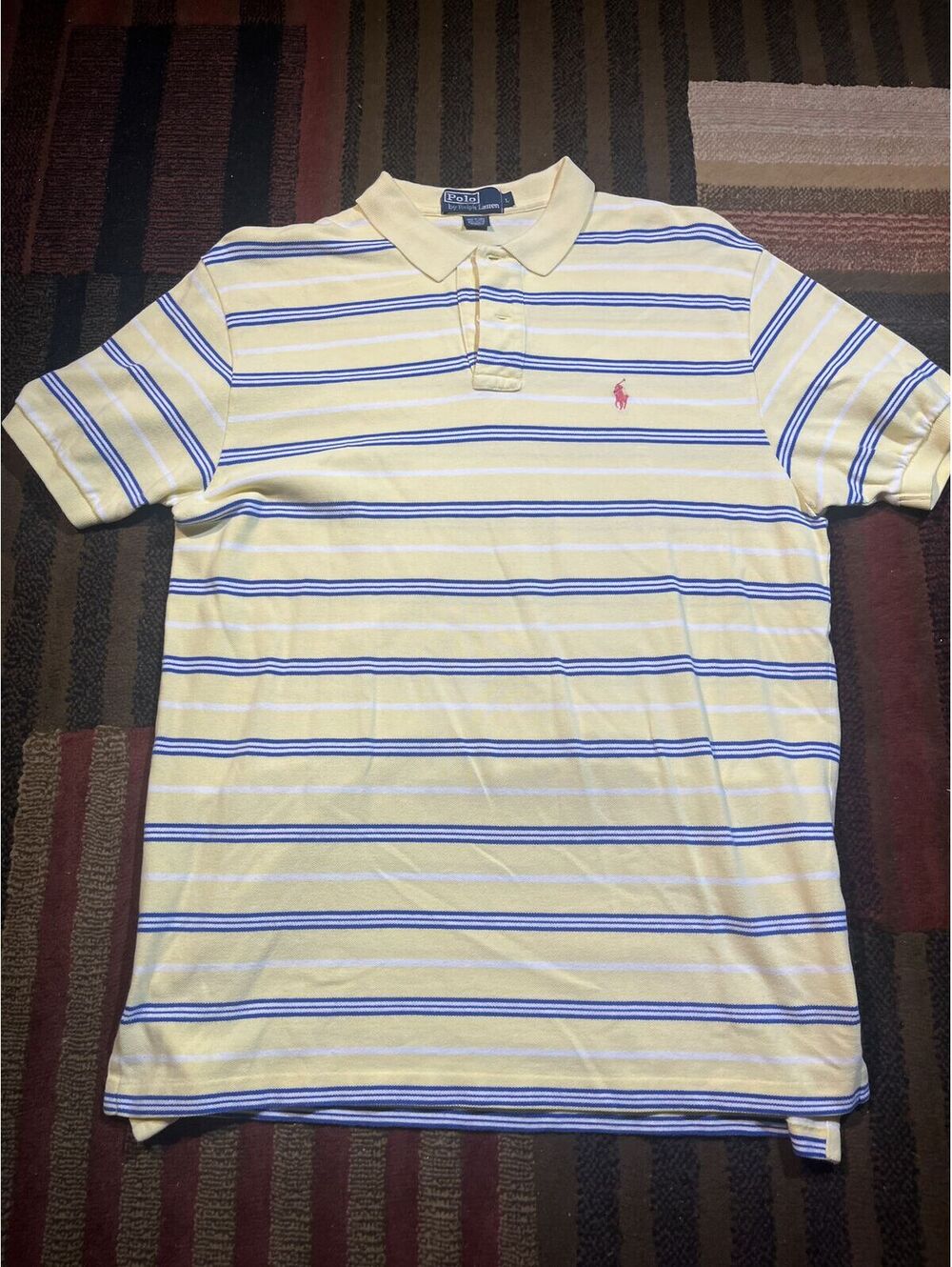 Polo Ralph Lauren Striped Polo Shirt Large Yellow Blue White